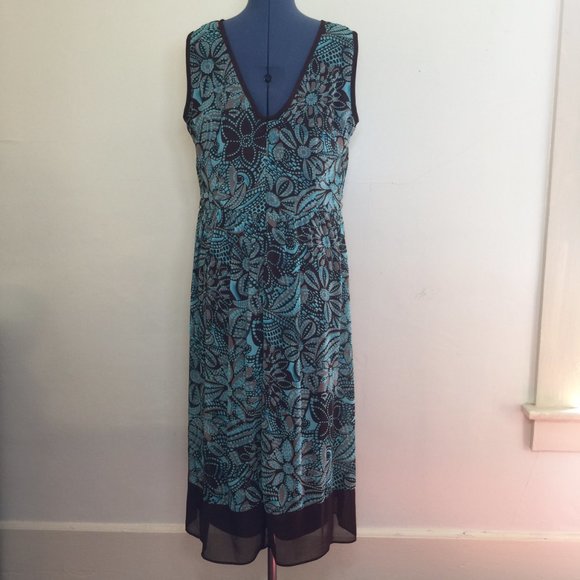 Dress Barn Turquoise and Brown Abstract Floral Dress Size 14W - Picture 3 of 7